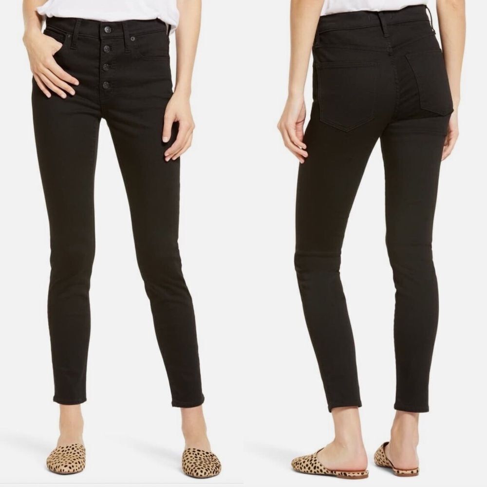 Madewell black skinny jeans mid rise exposed button fly‎ women’s size 28